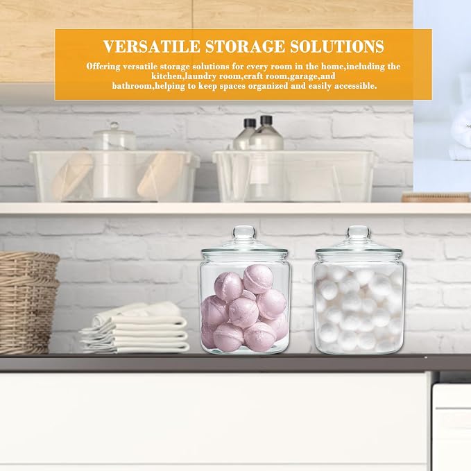 1 Gallon Glass Jars with Airtight Lids, 2 Pack Cookie Jars | Large Food Storage Containers with Scoops, Labels, Marker for Flour, Sugar, Candy, Snacks, Pantry,Bathroom Storage