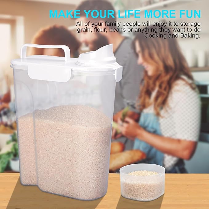 Uppetly Rice Airtight Dry Food Storage Containers 2 Pack, BPA Free Plastic Storage Bin Dispenser with Pourable Spout, Portable Handle, Kitchen Pantry Organization for Cereal, Flour and Baking Supplies
