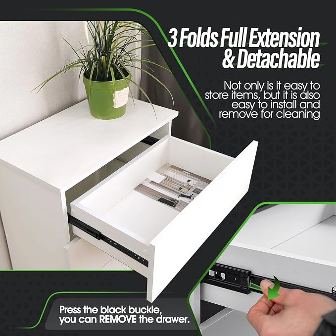 5 Pair Full Extension Ball Bearing Drawer Slides 8 10 12 14 16 18 20 22 24 Inch 100 LB Load Capacity Side Mount File Cabinet Rails Dresser Metal Runner Trash Can Kitchen (10 inch, Black)