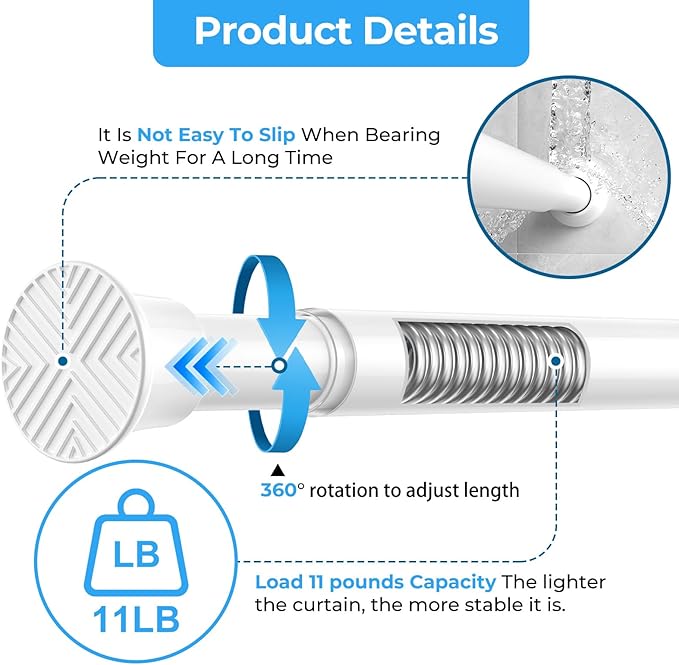 Spring Tension Rods 24-46 Inch, 2Pcs White Adjustable Tension Curtain Rod, Spring Curtain Rods No Drilling Expandable Pressure Spring Tension Rods for Curtains, Closet, Kitchen, Doorway