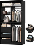 36 Inches Modular Closet Drawers System, 3FT Wood Closet Organiser with Closed & Half-Open Drawers, Walk-in Freestanding Wardrobe Storage Cabinet with 6 Shelves, Black (36"L x 15" W x 80" H)