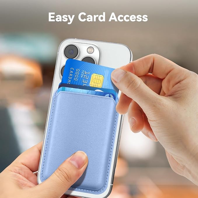 Magnetic Wallet Cell Phone Card Holder for Phone Case with Mag-Safe, Stronger Magnetic RFID Leather Phone Wallet Stick on Series of iPhone 17/16/15/14/13/12 and Pro/Promax, Purple