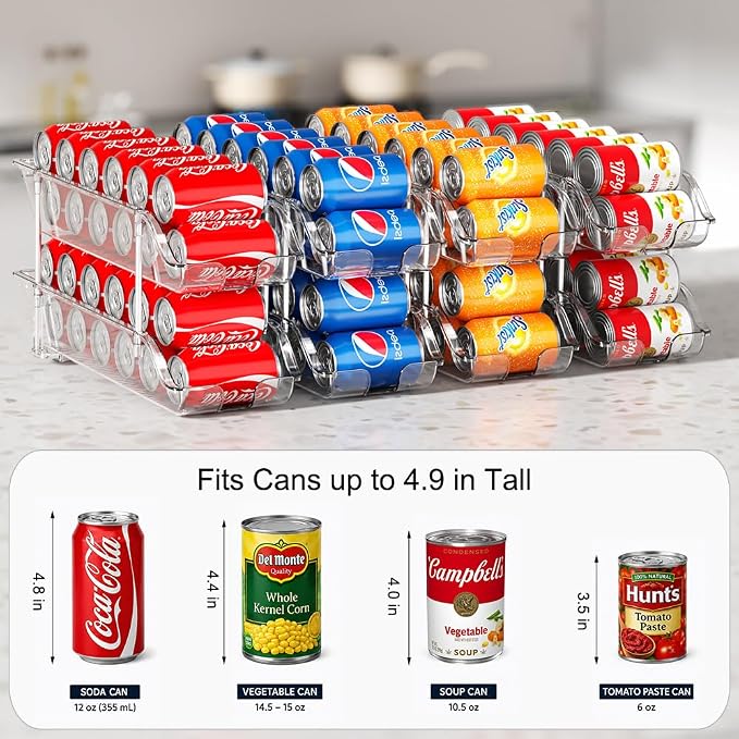 Sotfamily Stackable Soda Can Organizer for Pantry or Fridge, Holds 24 Cans | 1-Pack Space-Saving Drink Organizer for Fridge, Clear Pop can & Food can Dispenser/Holder/Storage/Container for Refrigerator