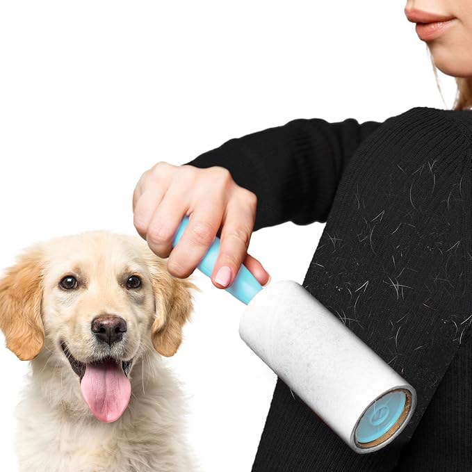SunGrow Pet Lint Rollers for Dogs and Cats, Extra Sticky Adhesive, 2 Portable Fur/Hair Animal Hair Lifter for Clothes, Furniture, Carpet, Easy to Tear Dust Cleaner Brush, Blue Handle, 8” x 2”