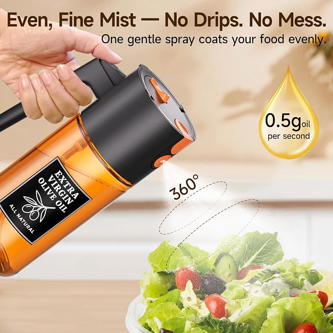 2-Pack 2-in-1 Oil Sprayer & Dispenser Dark Glass Fine Mist No-Drip | Two 500ml dark glass bottles for BBQ, salad, outdoor meals, oil & vinegar; food-safe, 304 filter, wide-mouth refill/cleaning.