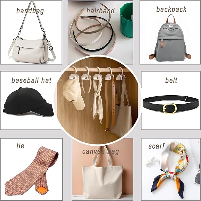 5 Pack Bag Hangers, Purse Hangers for Closet, Hooks for Organizer and Hanging Bags Handbags Belts, Multiple Units Can Be Used in Series(Cream)