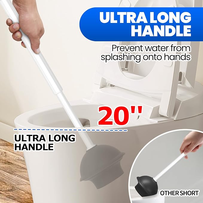 4in1 Toilet Plunger and Brush Set - Home Bathroom Cleaning Tools | 21", Groove Gap Brush, Cleaning Gloves, Heavy Duty Toilet Bowl Cleaner, Apartment Must Haves Bathroom Decor, White