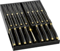 Domax Bamboo In-drawer Knife Block - Kitchen Knife Drawer Organizer Insert, Knife Holder without Knives Large, Drawer Knife Organizer Fits for 16 knives and 1 Sharpening Steel (Not Included), Black