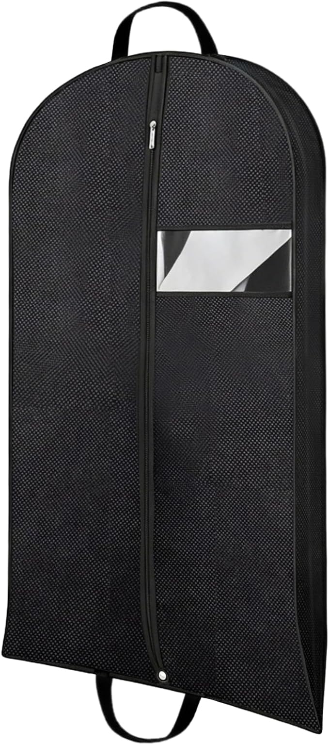 Gusseted Garment Bags for Hanging Clothes, 45'' Suit Bag Cover for Storage and Travel, Dress Bags for Gowns Long (Black)