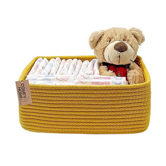 COMFY-HOMI 11.5"x7.5"x4.7" Storage Baskets for Organizing | Cotton Rope Woven Basket | Toy Storage Bin Box | Basket for Shelves, Closet Organizer Bin, Decorative Closet Shelf, 1 Pack