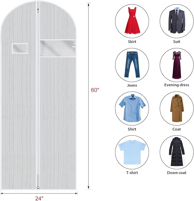 Univivi Long Garment Bags Dress Bags for Gowns, 60 Inch, 10 Pack, White | Breathable Dress Bag, Dustproof Hanging Garment Bag, Clear Window and ID Card Holder for Coats, Dresses