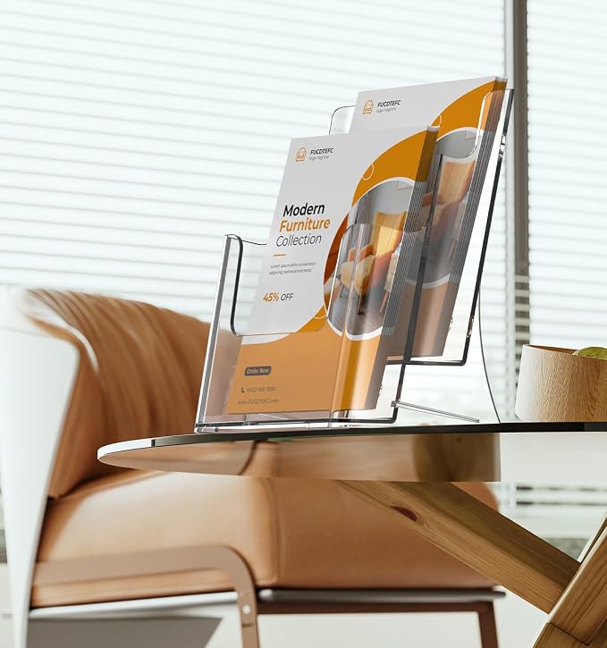 FUCDTEFC 2 Pack Acrylic Brochure Holder 8.5x11 & 4 x9 Inches, Clear 2 Tier Literature Magazine Stand Brochure Display Stand w Removable Divider Universal, Flyer Holder for Wall Mount or Countertop