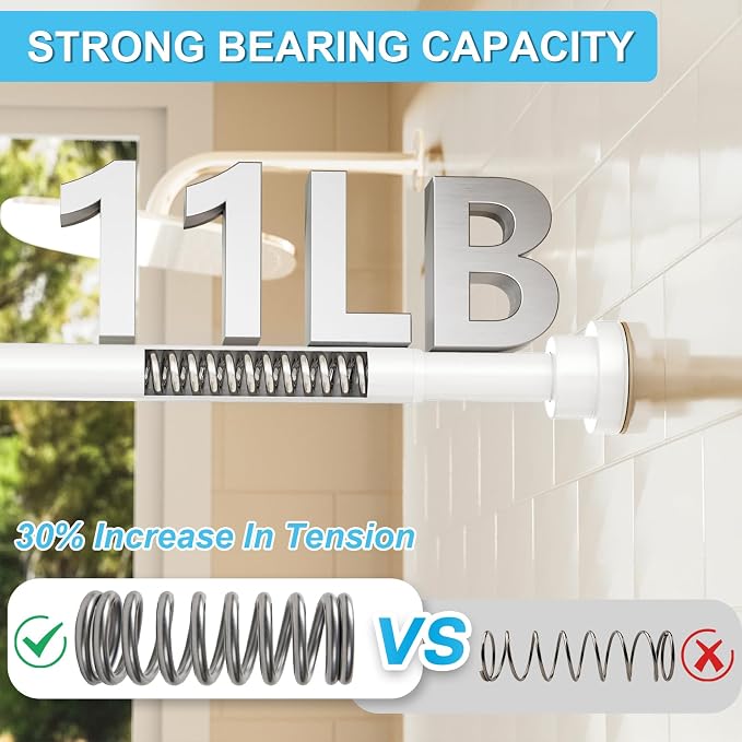 Tension Curtain Rod 30 To 49 Inch White Tension Rods Adjustable Spring Loaded Curtain Rods 7/8" Curtains Rods No Drilling Tension Rods For Windows Bedroom Closet Doorway Door 2pcs