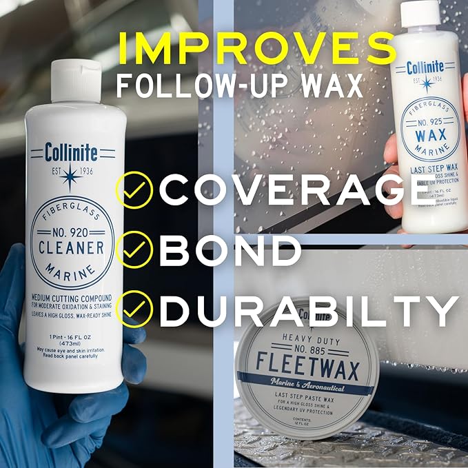 COLLINITE 920 Cleaner-Marine/RV Stain, Water Spot & Oxidation Remover. Easy to Use Heavy Duty Cleaning Compound Restores Shine/Enhances Look. Preps Surface Fast for Wax Protection. (16 fl oz)