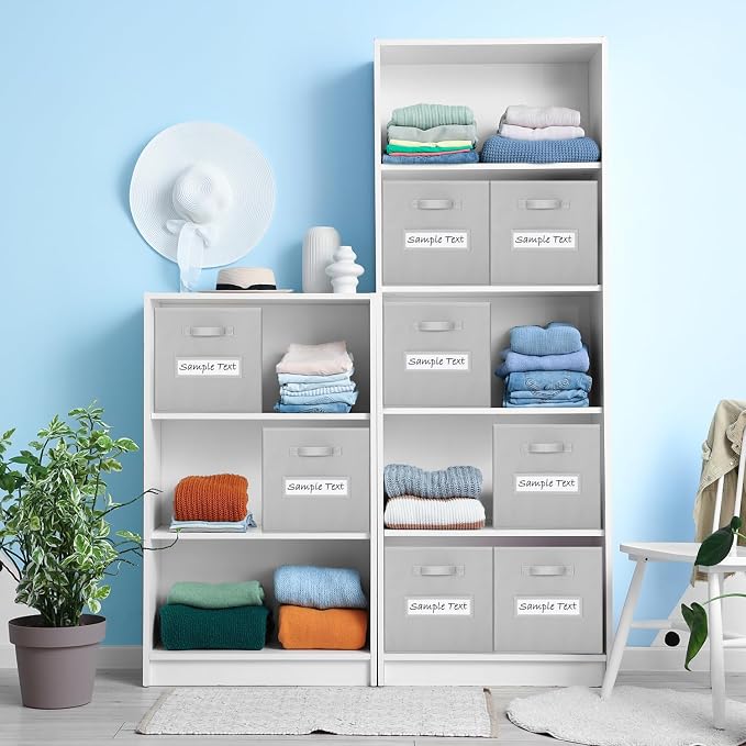 Fabric storage cubes (8 Pack) 13 Inch Cube Storage Bin, cube organizer bins with 8 Labels Window Cards & a Pen, Foldable cube organizer bins and Storage Box, Light Grey