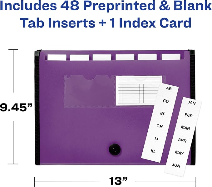 Avery Expanding File Folder Organizer, 7-Pocket Accordion File Organizer, Plum, Holds 425 Letter/A4-Size Sheets (73552) (Pack of 8)
