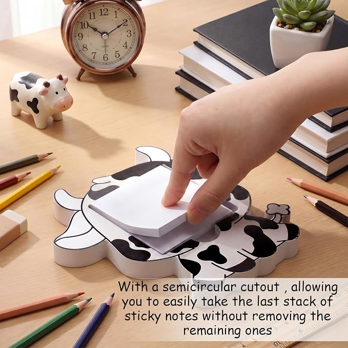 Dairy Cow Sticky Note Holder Large Wood Notepad Dispenser 3 x 3 Sticky Notes Organizer Cute Self Stick Memo Pad Holder for Desk Back to School Gift Western Office Decor, No Pads Included