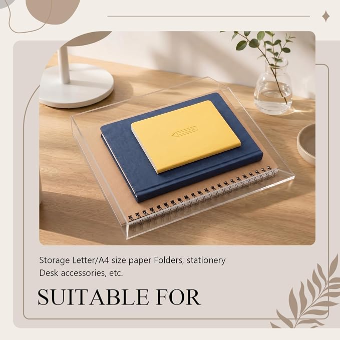 Novabright Acrylic Desk Organizer Letter Tray Set of 2, Tabletop Desktop File Holder for Storage Paper Letters Folders Notebooks, Clear Stackable Paper Tray for Office Copy Print