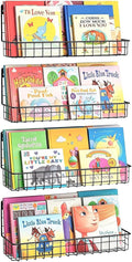 X-cosrack 4-Pack Wall Mounted Metal Kids Bookshelf, Floating Book Shelves for Kids Nursery Toddler Classroom, Hanging Book Shelf Organizer for Room Decor, Black
