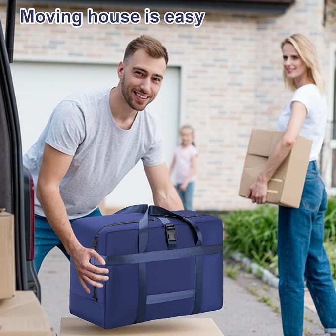 Upgrade Moving Bags Heavy Duty Extra Large, College Packing Bags for Moving Clothes, Moving Supplies & Boxes with Zippers and Handles, Storage Bags Moving Totes Camping Essentials (Blue, 98L)