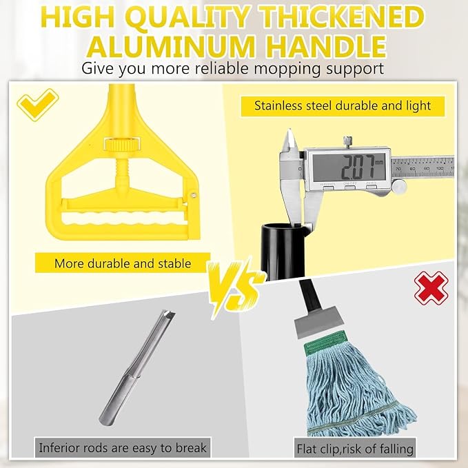 VOUBIEN Commercial Mop Handle Heavy Duty,60" Industrial Mop Stick,Wet Mops Head Replacement Holder for Professional/Industrial Floor Cleaning, 2 Pack,Yellow