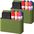 BEYGORM 2 Pack Plastic Magnetic Pen Holder for Refrigerator, Dry Erase Marker Holder for Whiteboard，Magnet School Locker Organizer Accessories, Pencil Cup, Pen Caddy (Army Green)