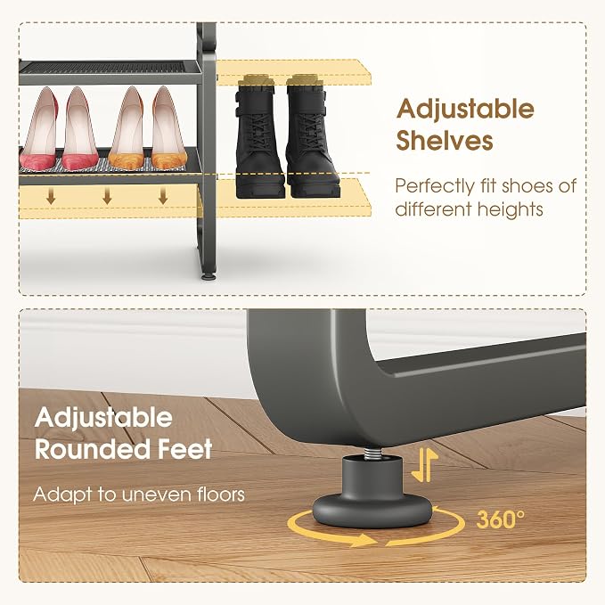 SAYZH Expandable Shoe Rack for Closet, Adjustable Metal Shoe Organizer with Sturdy Mesh Shelves for Boots & Heels, Stackable Shoe Storage for Entryway, Garage, Small Spaces (Grey, 4-Tier)