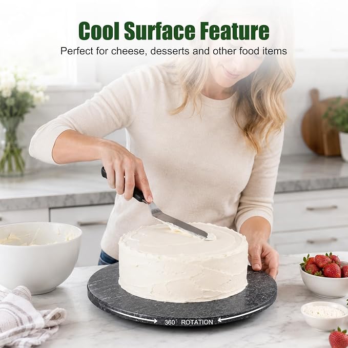 Marble Lazy Susan, 16” Lazy Susan for Table Top Detachable Turntable Organizer for Cabinet Pantry Kitchen Countertop Fridge Bathroom Makeup Vanity Countertop, Via Lactea