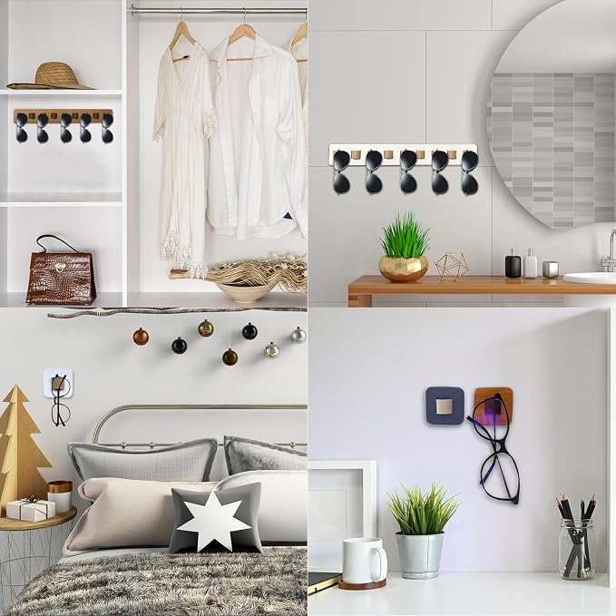 Sunglasses Organizer Wall Mounted Wood Sunglass Holder for Home Glasses Holder/Sunglasses Rack,Home Decor (White-1pcs-long)