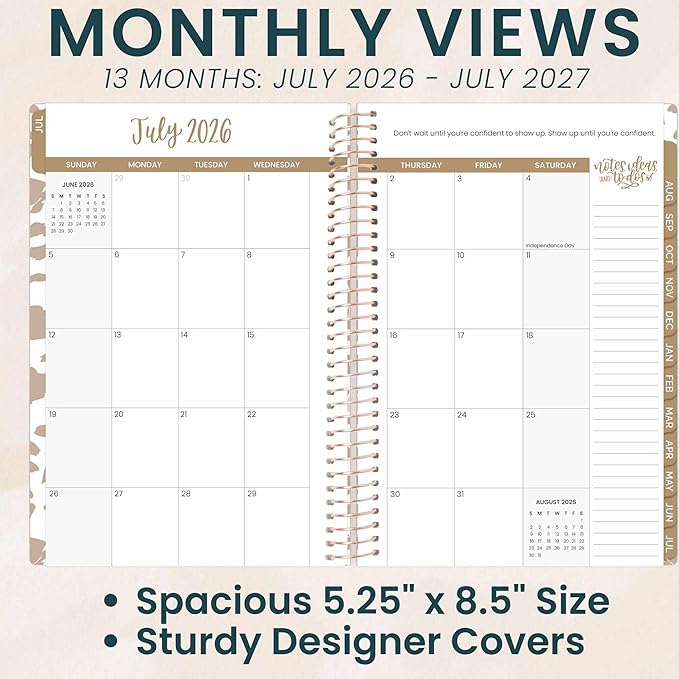 bloom daily planners 2026-2027 Planner - Academic Year (July 2026 - July 2027) Monthly & Weekly Soft Cover Planner for Women - 13 Month Calendar Agenda Book with Stickers - 5.5" x 8.25" - Tan Leopard