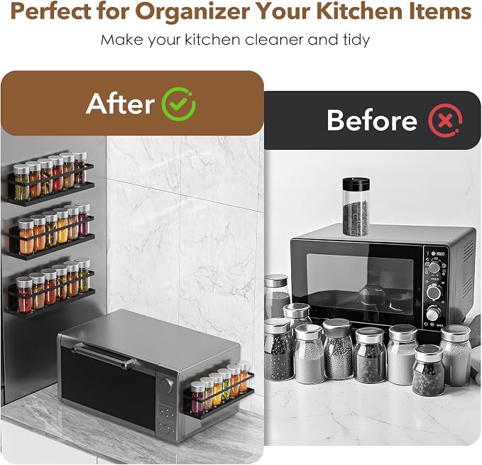 VANPET Magnetic Spice Rack for Refrigerator, Magnetic Fridge Shelf for Kitchen Spice Organizer, Spice Rack Wall Mount, Fridge Organizers and Storage (4, Black)