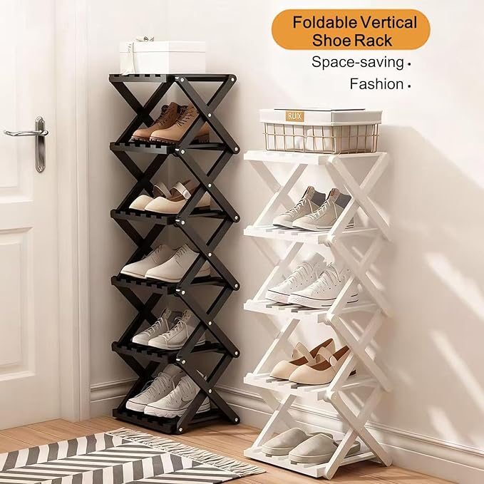 Vertical Black Shoe Rack Small, 4 Tier Portable Folding Shoe Storage Rack, Without Installation Free Standing Shoe Rack for Corridors, Bedrooms Living Room Corner and Small Spaces