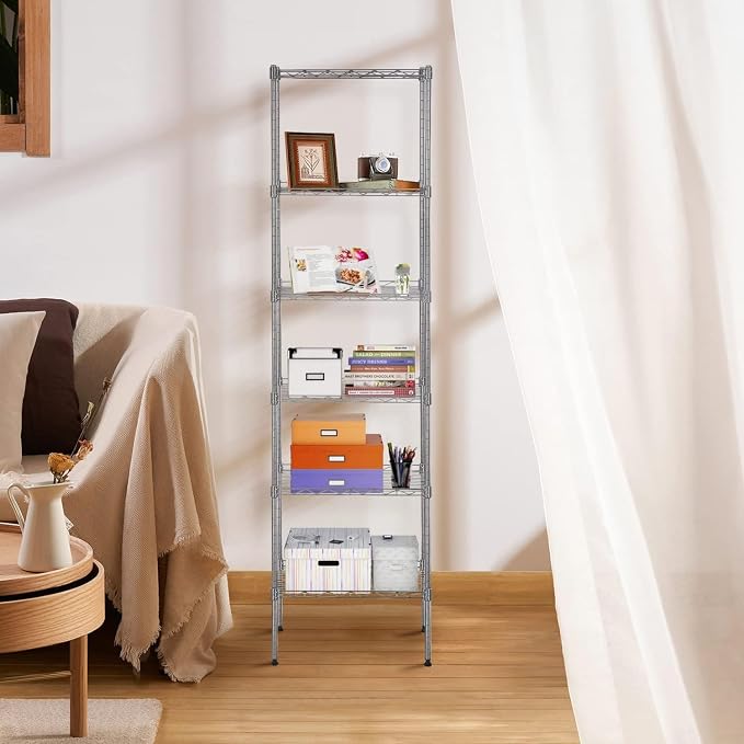 Meet perfect 5-Tier Metal Storage Shelving Unit, 47.6" H x 16.7" W x 11.8" D Adjustable Wire Shelf Organizer, 750 lbs Max Load Heavy Duty Standing Rack for Kitchen, Pantry, Garage, Office