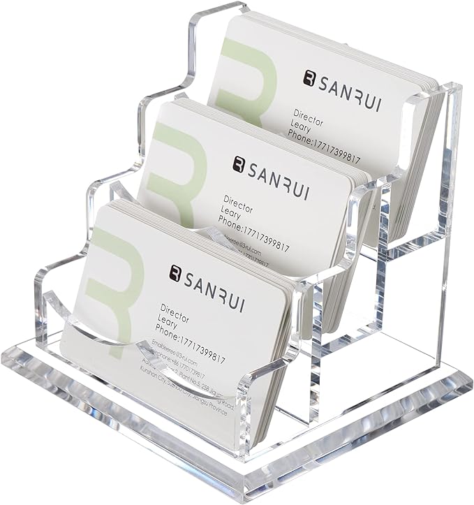 YUXUN Business Card Holder Display for Desk, Clear Acrylic Cards Organizer 3 Tier 3 Slots, Business Card Stand for Women Men, Multiple Business Card Display for Exhibition, Home, Office