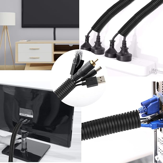 10ft - 1/2 inch Flame Retardant Split Wire Loom Tubing with Installation Tool - Flexible Wire Covers Cord Protectors - Black