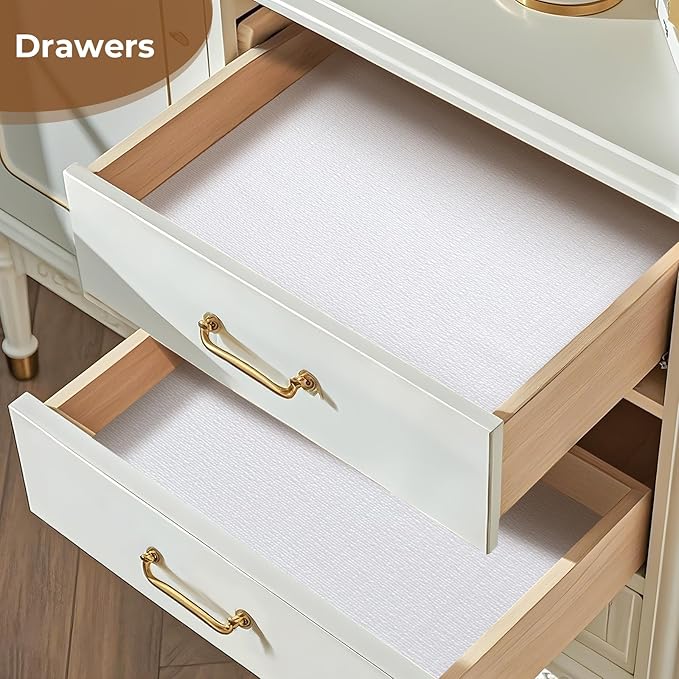 Coavas Shelf and Drawer Liner, Non Slip Extra Grip Non Adhesive Waterproof Thickened Cabinet Mat, Easy Cut for Kitchen Pantry Bathroom Dresser Cupboard (White, 12IN x 20FT)