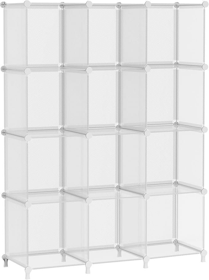 AWTATOS Cube Storage Organizer, Closet Organizers and Storage, 12 Cube Shelves Bookshelf, DIY Stackable Plastic Clothes Organizer Shelving for Bedroom, Home, Transparent Twill