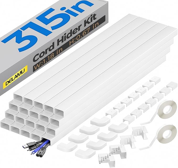 Delamu Cable Hider, 315in Cord Covers for Wires on Wall, One-Cord Cord Hider, Paintable Wire Hiders Wire Covers for Cords, Cable Management for Hiding 3-4 Wires, 20x L15.7 W1.18 H0.60in, White