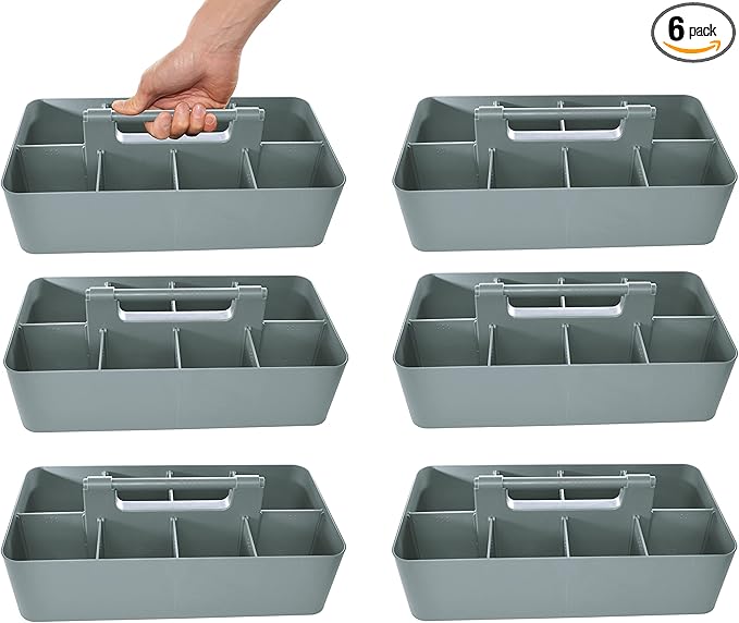 -Large Portable Caddy, DIY Dividers, 8 Compartments, School Office Supplies Home Business Organizer,Portable Basket with Handle Storage Made in USA (6 PACK, Orion Gray)