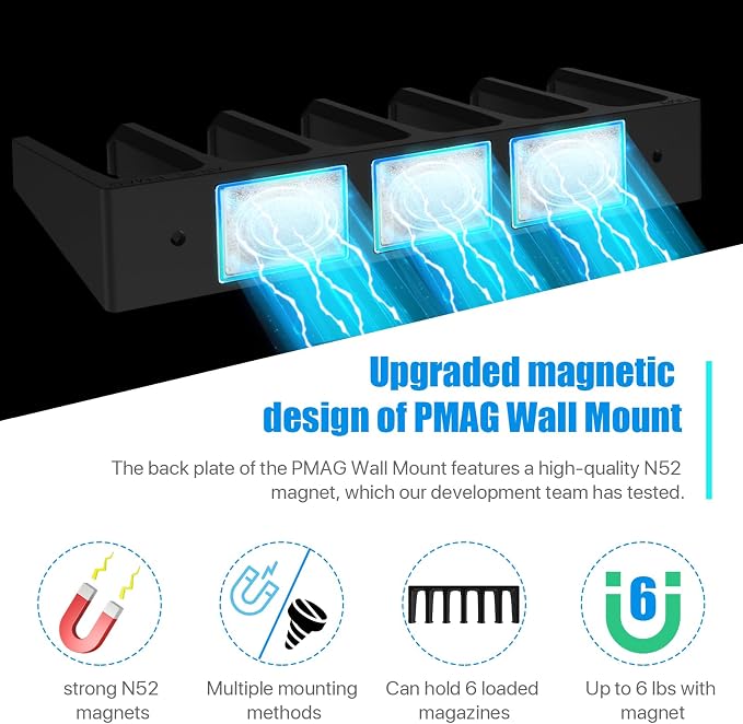 Solid ABS 6X Standard PMAG Wall Mount, Mag Holder, Home Magazine Storage Rack