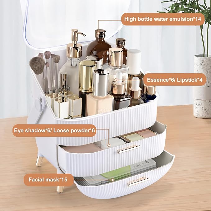 YGJT Makeup Organizer, Skincare Organizer for Vanity with Drawers, Makeup Storage Box, Large Capacity Cosmetic Display Cases Makeup Storage Box for Bedroom, Bathroom, Ideal Gifts for Women(White)
