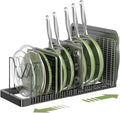 PanPanPal Pots and Pans Organizer under Cabinet, Expandable Pot Lid Organizer Holder with 14 Adjustable Compartment, Pan Organizers inside Cabinet for Lids, Bakeware, Kitchen Storage Pot Rack, Black