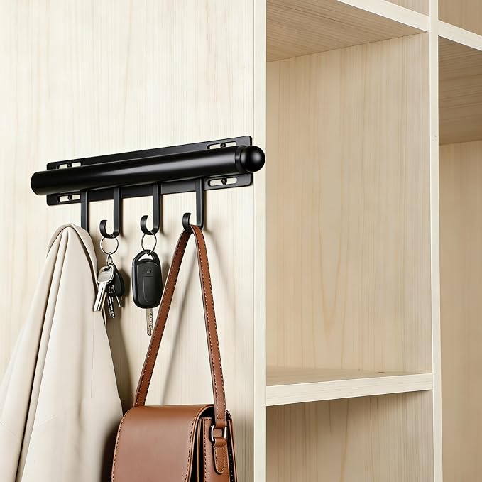 12in，Valet Rod，Valet Rod For Closet Pull Out，（Black） Closet Rod，Hanging Rod，Scalable Slide Out，Valet Hook，Contains 4 Hooks，Used For Wardrobes, Bathrooms, Laundry Rooms, Bedrooms, Wardrobes