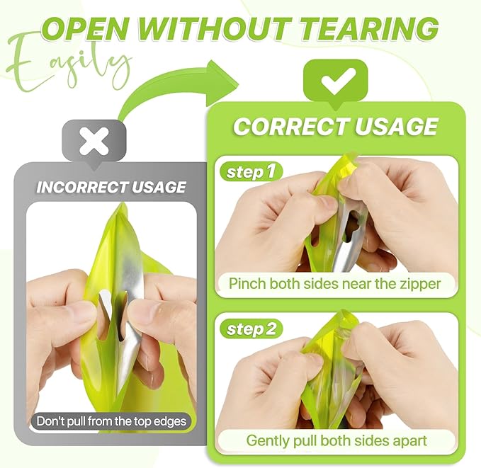 100 PCS Resealable Mylar Bags with Frosted Clear Window Packaging Bags Foil Pouch Zipper Bag for Food Self Sealing Storage Supplies (4.72x7.87, Green)