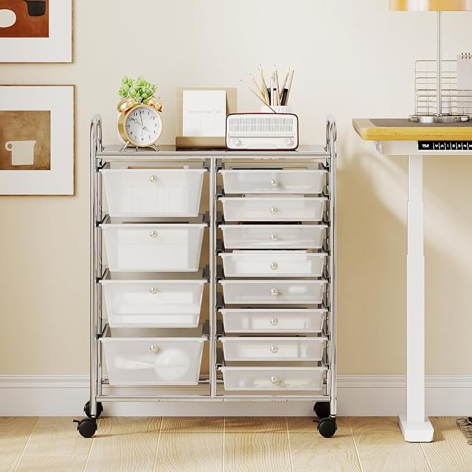 RELAX4LIFE 12-Drawer Rolling Storage Cart - Mobile Utility Drawer Carts with Wheels, Craft Organizers Cart for Organization and Storage, Classroom, School, Office, Home