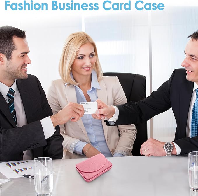 Business Card Holder，PU Leather Business Card Case Color Printing Pattern Card Holder Wallet，Pockets Magnetic Credit Card Holders for Men and Women，Pink