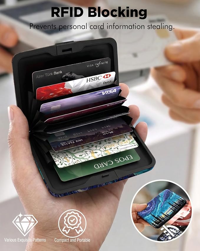 Maicican RFID Blocking Aluminum Credit Card Holder | Slim Metal Wallet for Women & Men, Business Card Case for Travel, Fits Front Pocket, Purple Starry Sky Forest