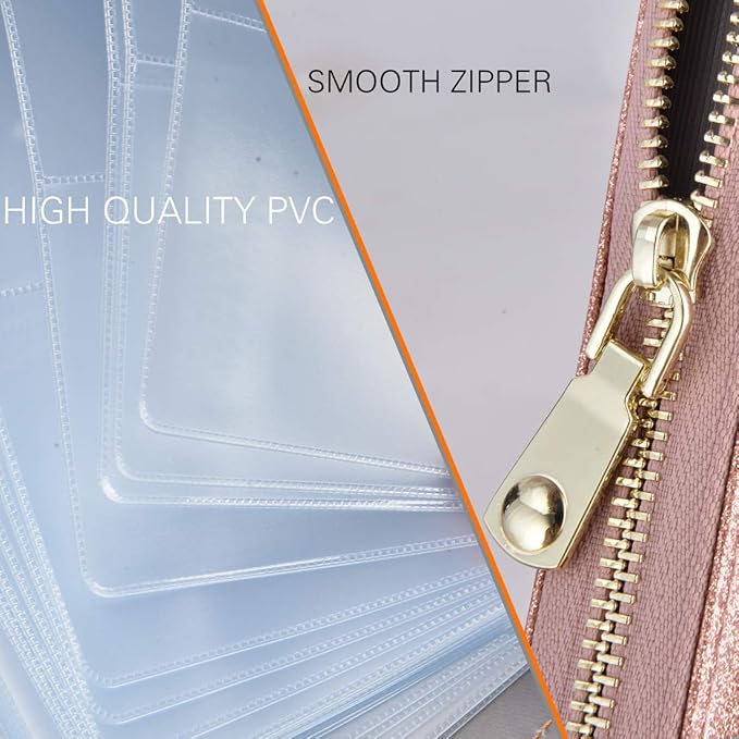 Easyoulife Womens Credit Card Holder Wallet Zip Leather Card Case RFID Blocking (Glitter Gold)