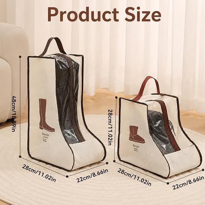 Boot Storage Bag Organizer,Dustproof Boot Bags for Cowboy Boots,Portable Travel Shoe Protector Bags,Tall Boot Covers Storage Organizer for Packing (2 Short + 2 Long Beige Widened)