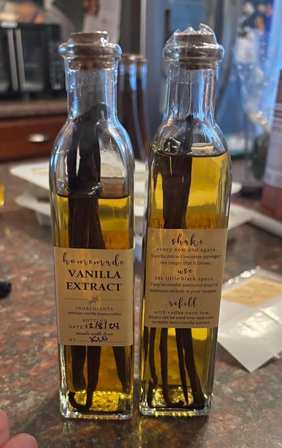 48 Pack Kraft Homemade Vanilla Extract Stickers 1.5×2 inch Square Personalized Vanilla Instruction Labels for Handcrafted Bottles,Jar Kitchen Pantry